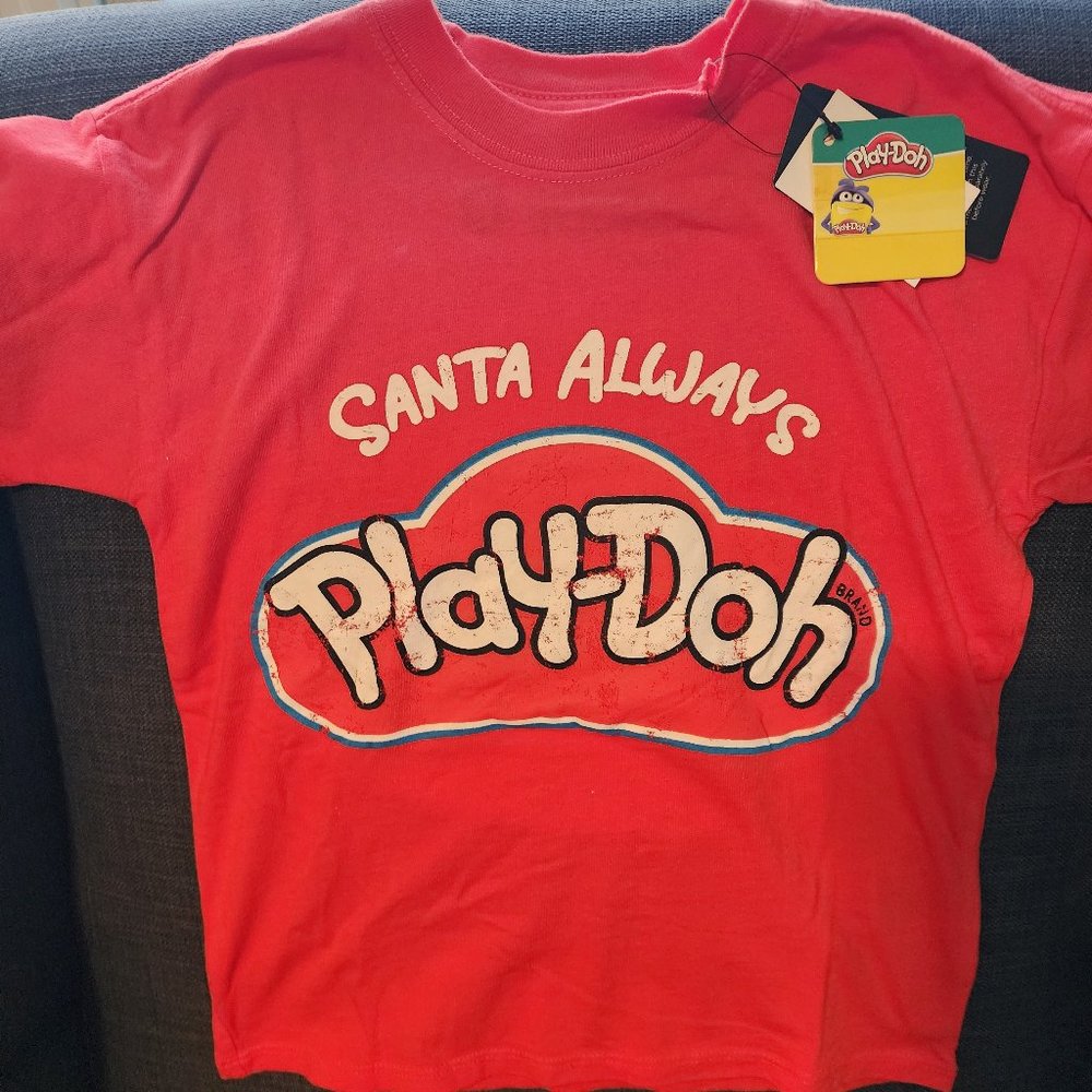 Kids christmas t shirt  "Santa always play-doh" red size 6